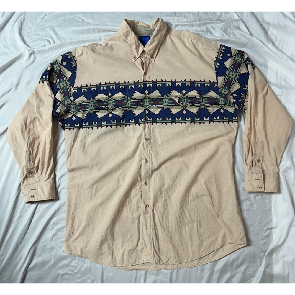 Roper Vintage Mens 3X Tall Tan Aztec Navajo Western Button Up Long Sleeve Shirt